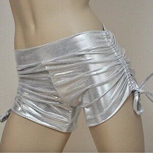 Silver Metallic Festival Yoga Shorts Mid Low Rise Swim Shorts Made in USA NEW